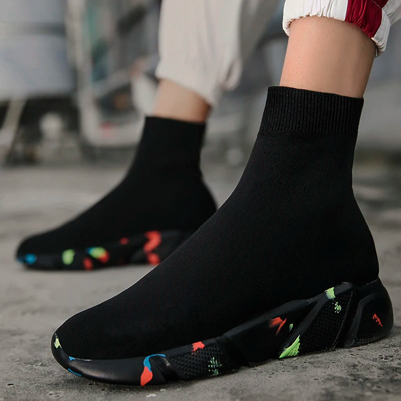 2025 Spring Sneakers For Men Black Slip-On Non leather Casual Shoes High Top Laceless Footwear Light Sock Shoes Fashion Unisex