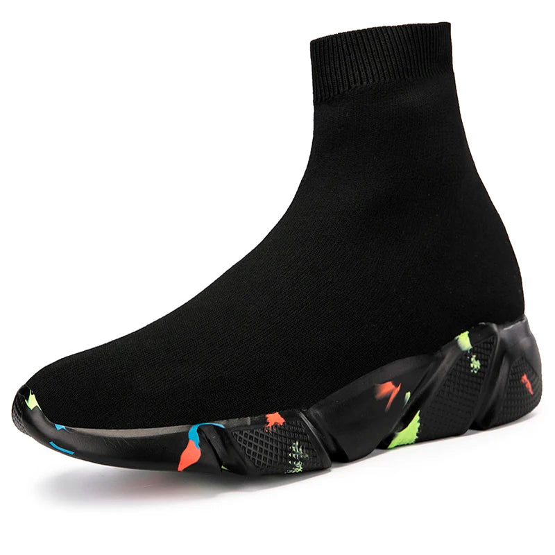 2025 Spring Sneakers For Men Black Slip-On Non leather Casual Shoes High Top Laceless Footwear Light Sock Shoes Fashion Unisex