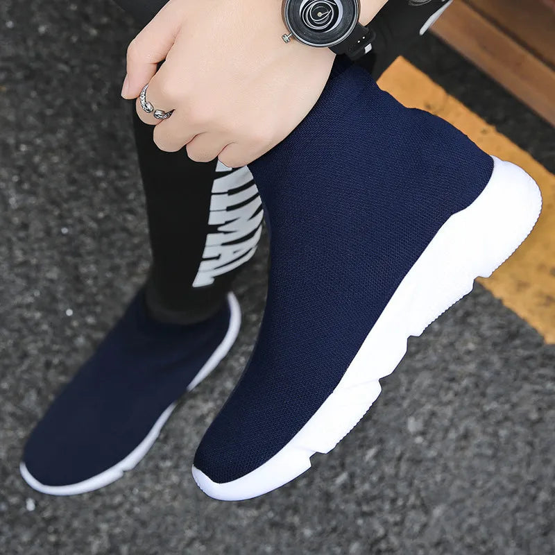 2025 Spring Sneakers For Men Black Slip-On Non leather Casual Shoes High Top Laceless Footwear Light Sock Shoes Fashion Unisex