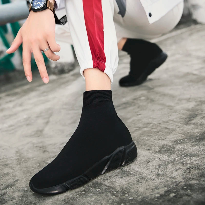 2025 Spring Sneakers For Men Black Slip-On Non leather Casual Shoes High Top Laceless Footwear Light Sock Shoes Fashion Unisex