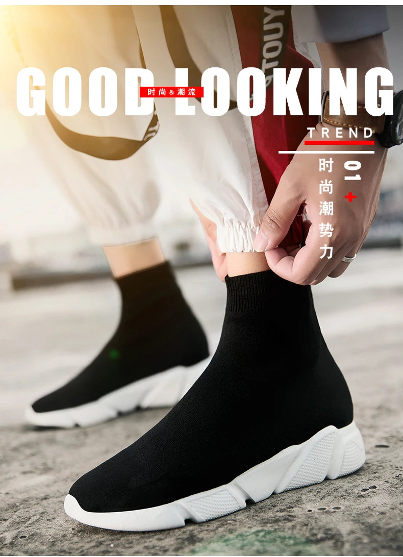 2025 Spring Sneakers For Men Black Slip-On Non leather Casual Shoes High Top Laceless Footwear Light Sock Shoes Fashion Unisex