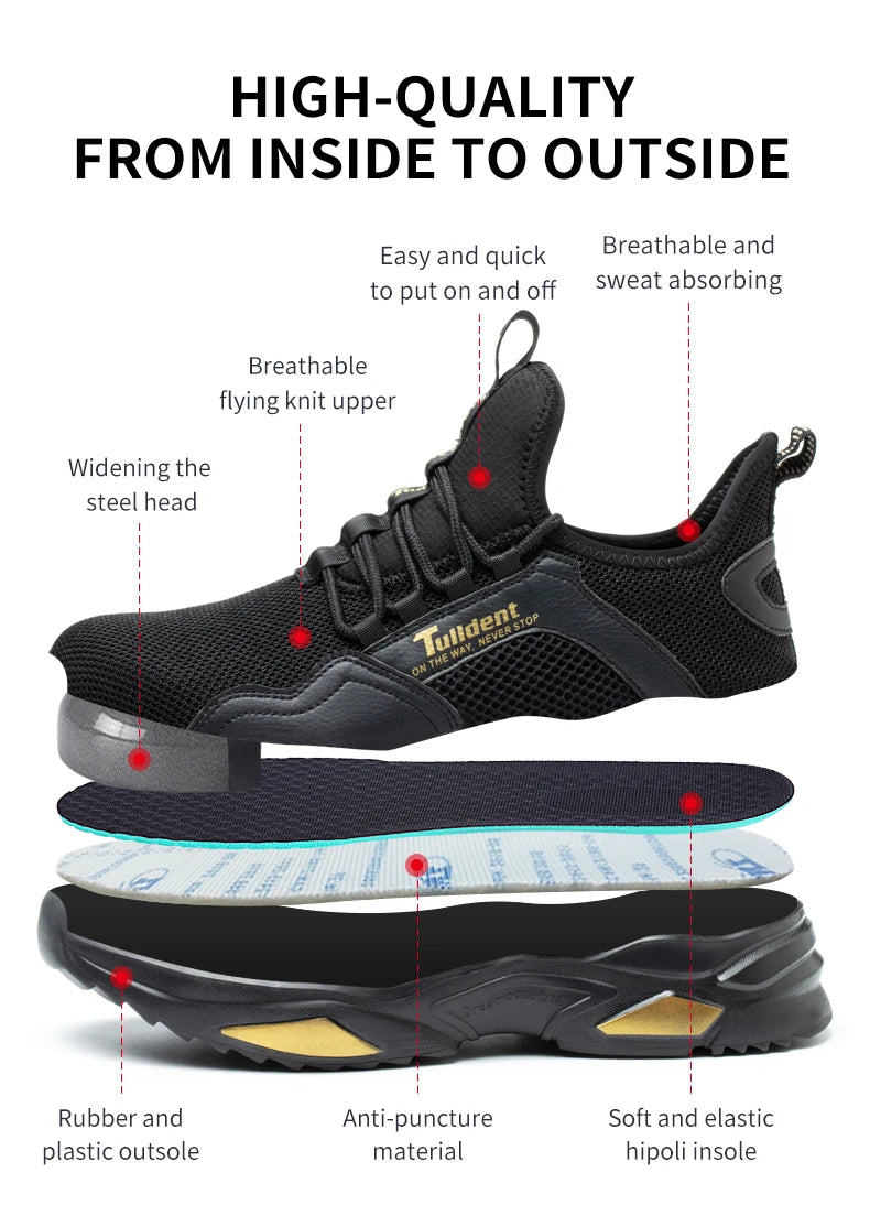 Safety Shoes Men Anti-Smashing Steel Toe Cap Puncture Proof Construction Lightweight Breathable Sneaker Work Boots Women Quality