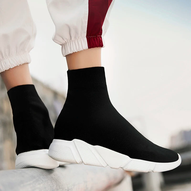 2025 Spring Sneakers For Men Black Slip-On Non leather Casual Shoes High Top Laceless Footwear Light Sock Shoes Fashion Unisex