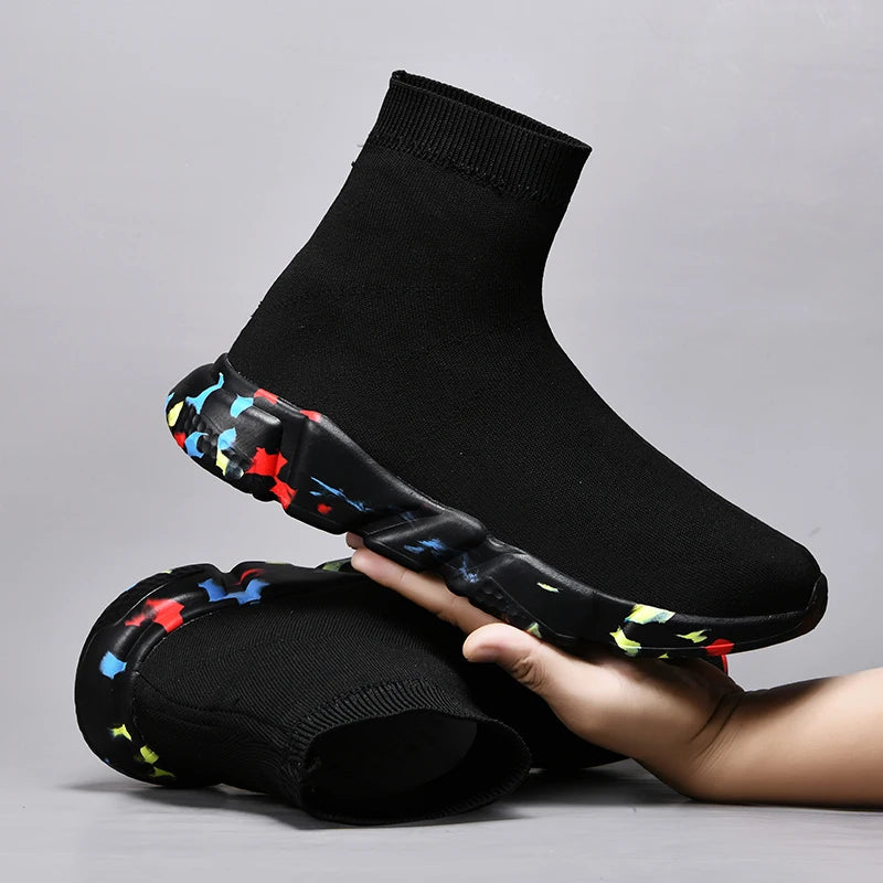 2025 Spring Sneakers For Men Black Slip-On Non leather Casual Shoes High Top Laceless Footwear Light Sock Shoes Fashion Unisex
