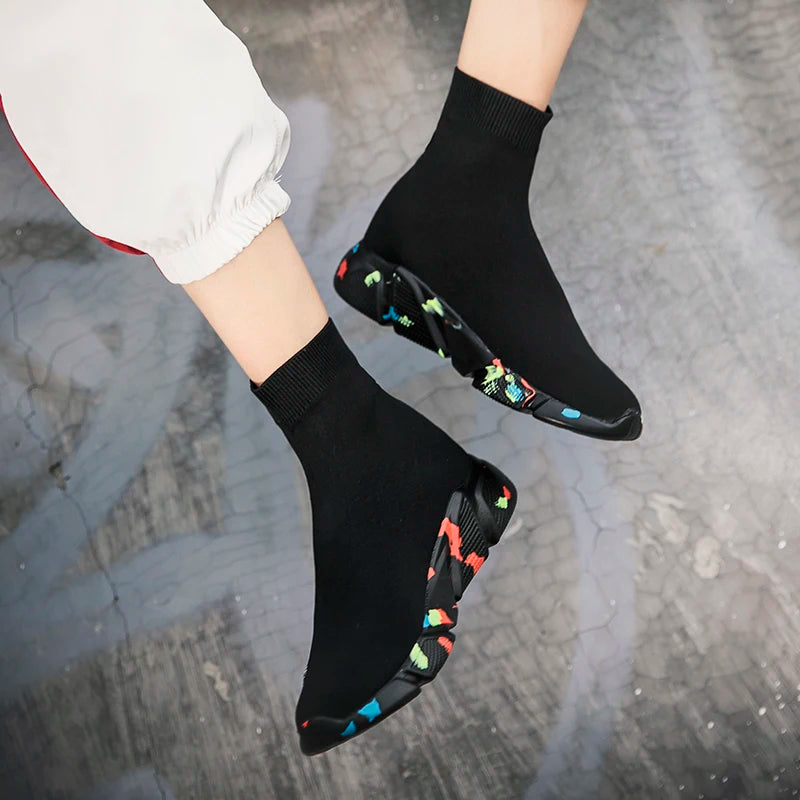 2025 Spring Sneakers For Men Black Slip-On Non leather Casual Shoes High Top Laceless Footwear Light Sock Shoes Fashion Unisex