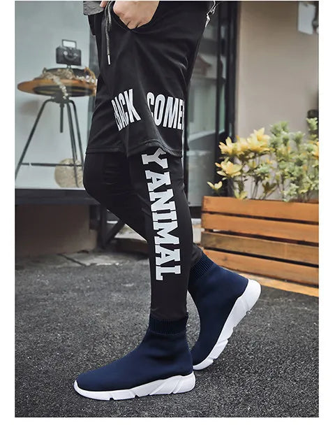 2025 Spring Sneakers For Men Black Slip-On Non leather Casual Shoes High Top Laceless Footwear Light Sock Shoes Fashion Unisex