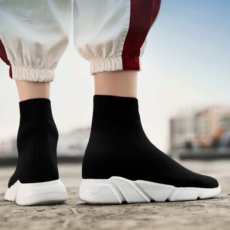 2025 Spring Sneakers For Men Black Slip-On Non leather Casual Shoes High Top Laceless Footwear Light Sock Shoes Fashion Unisex