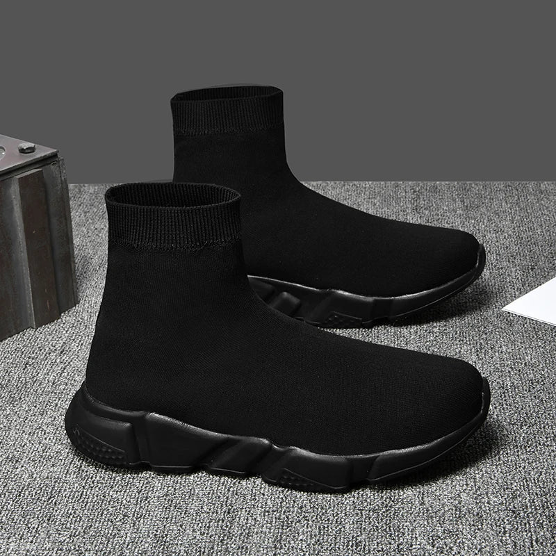 2025 Spring Sneakers For Men Black Slip-On Non leather Casual Shoes High Top Laceless Footwear Light Sock Shoes Fashion Unisex