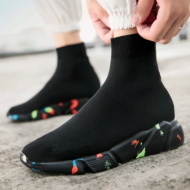 2025 Spring Sneakers For Men Black Slip-On Non leather Casual Shoes High Top Laceless Footwear Light Sock Shoes Fashion Unisex