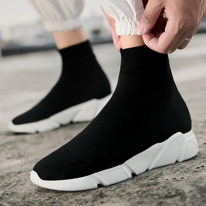 2025 Spring Sneakers For Men Black Slip-On Non leather Casual Shoes High Top Laceless Footwear Light Sock Shoes Fashion Unisex