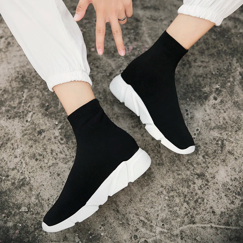 2025 Spring Sneakers For Men Black Slip-On Non leather Casual Shoes High Top Laceless Footwear Light Sock Shoes Fashion Unisex
