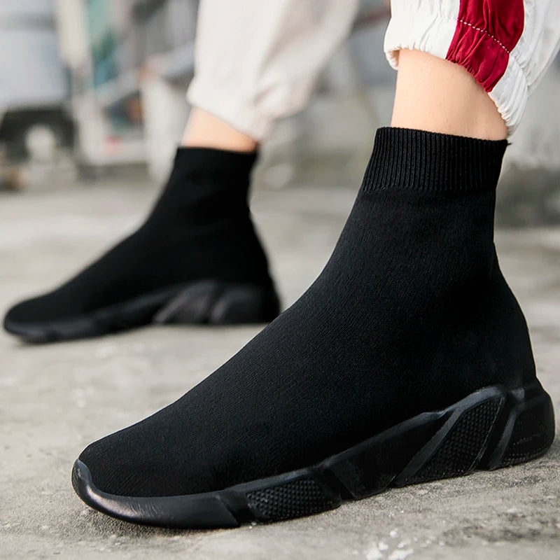 2025 Spring Sneakers For Men Black Slip-On Non leather Casual Shoes High Top Laceless Footwear Light Sock Shoes Fashion Unisex
