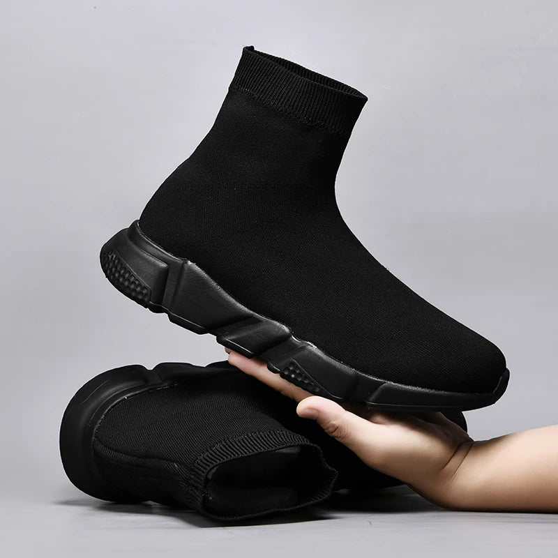 2025 Spring Sneakers For Men Black Slip-On Non leather Casual Shoes High Top Laceless Footwear Light Sock Shoes Fashion Unisex
