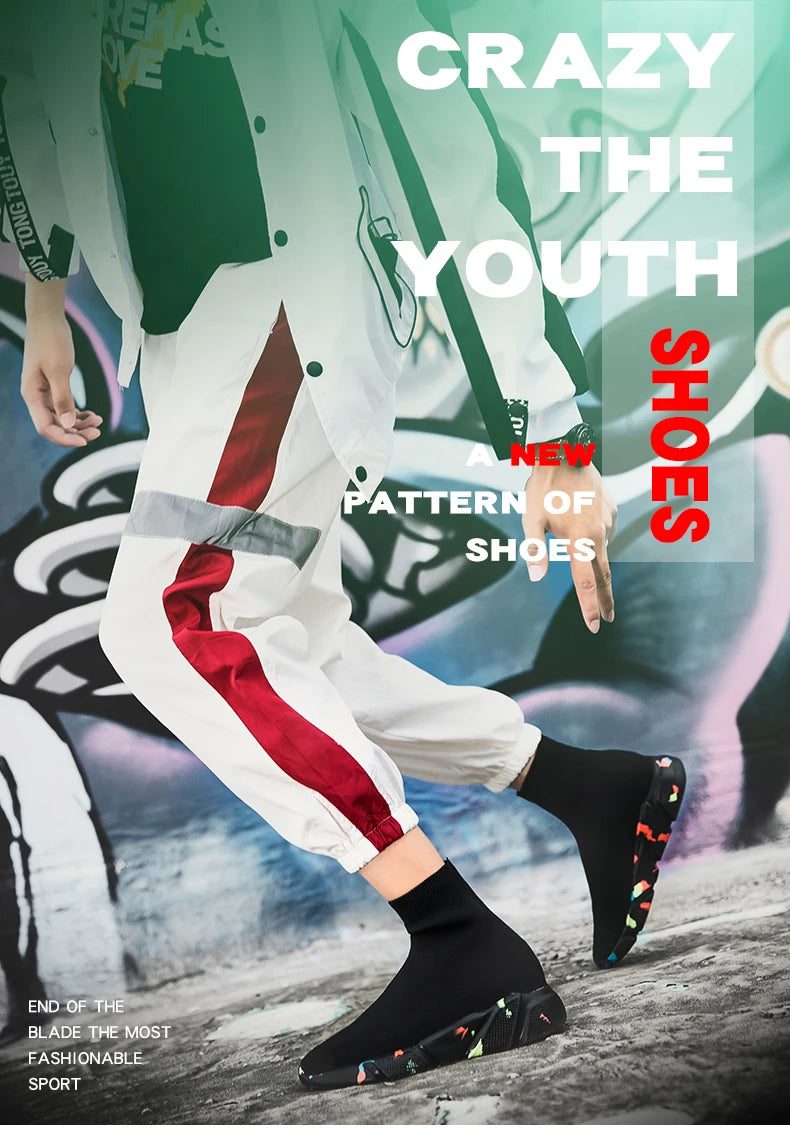 2025 Spring Sneakers For Men Black Slip-On Non leather Casual Shoes High Top Laceless Footwear Light Sock Shoes Fashion Unisex