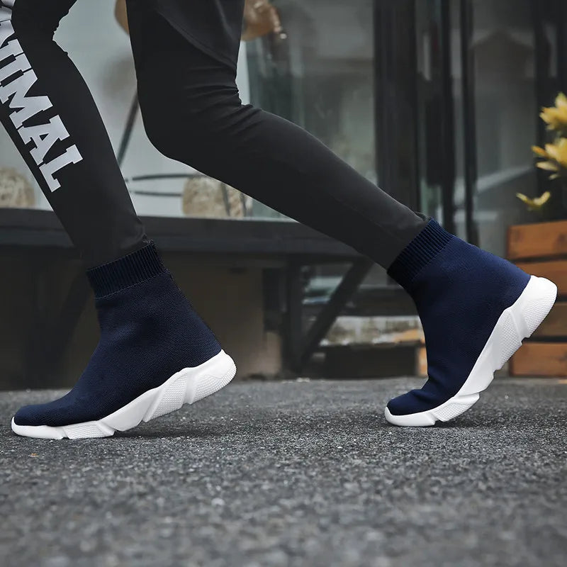 2025 Spring Sneakers For Men Black Slip-On Non leather Casual Shoes High Top Laceless Footwear Light Sock Shoes Fashion Unisex