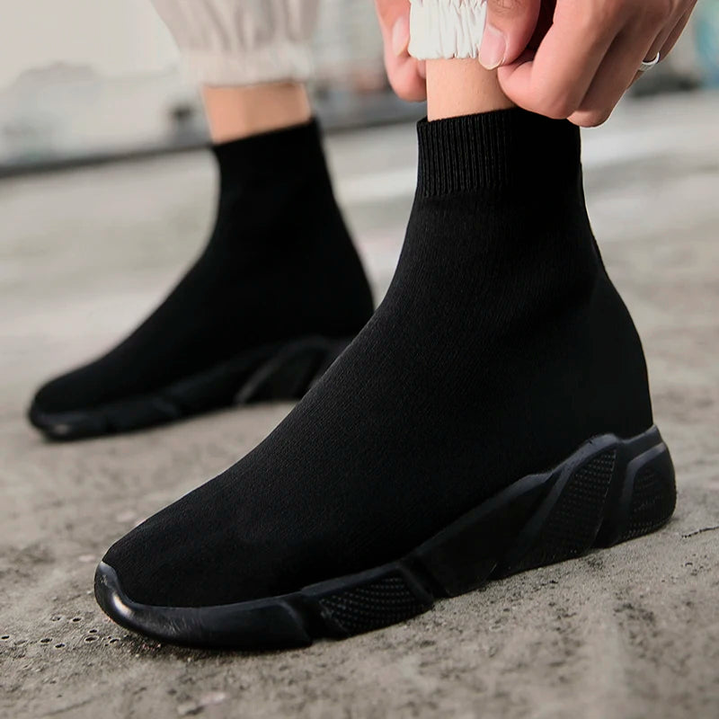 2025 Spring Sneakers For Men Black Slip-On Non leather Casual Shoes High Top Laceless Footwear Light Sock Shoes Fashion Unisex