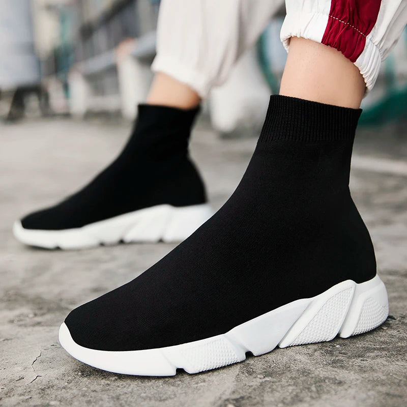 2025 Spring Sneakers For Men Black Slip-On Non leather Casual Shoes High Top Laceless Footwear Light Sock Shoes Fashion Unisex