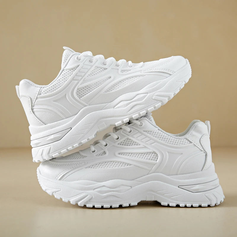 White Sneakers Women 2024 New Leather Chunky Sneakers Women's Sports Shoes Thick Tennis Vulcanized Shoes Basket Platform Shoes