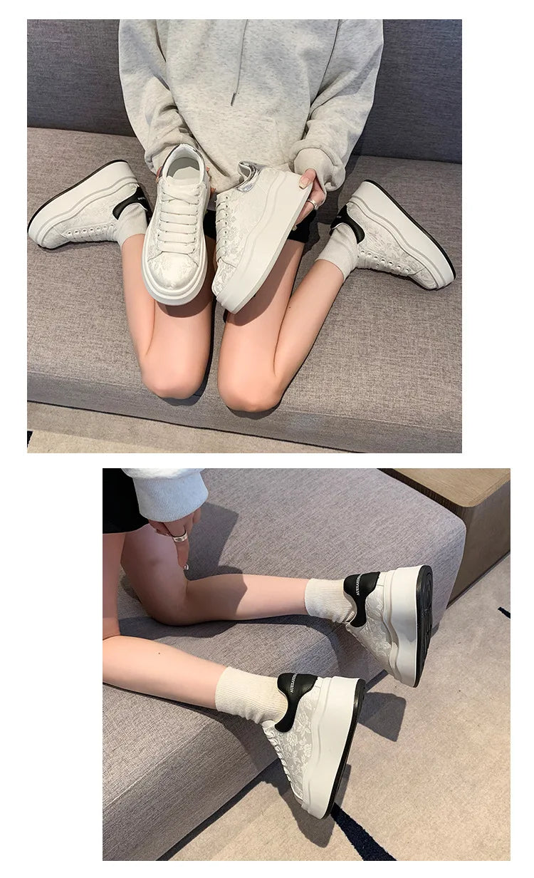 Sneakers for Women 2024 New Fashion Platform Shoe Spring Autumn Casual Flats Female Thick Sole Breathable White Vulcanized Shoes
