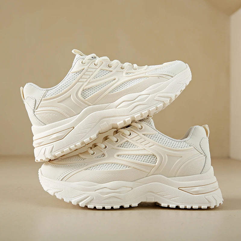 White Sneakers Women 2024 New Leather Chunky Sneakers Women's Sports Shoes Thick Tennis Vulcanized Shoes Basket Platform Shoes