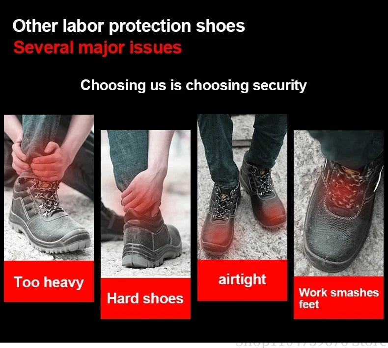 Braided safety shoes for men with steel toe protection, bump-proof, breathable, comfortable, lightweight, durable and safe.