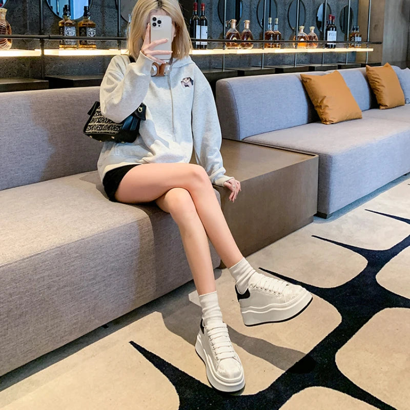 Sneakers for Women 2024 New Fashion Platform Shoe Spring Autumn Casual Flats Female Thick Sole Breathable White Vulcanized Shoes