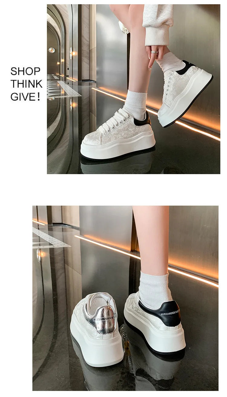 Sneakers for Women 2024 New Fashion Platform Shoe Spring Autumn Casual Flats Female Thick Sole Breathable White Vulcanized Shoes