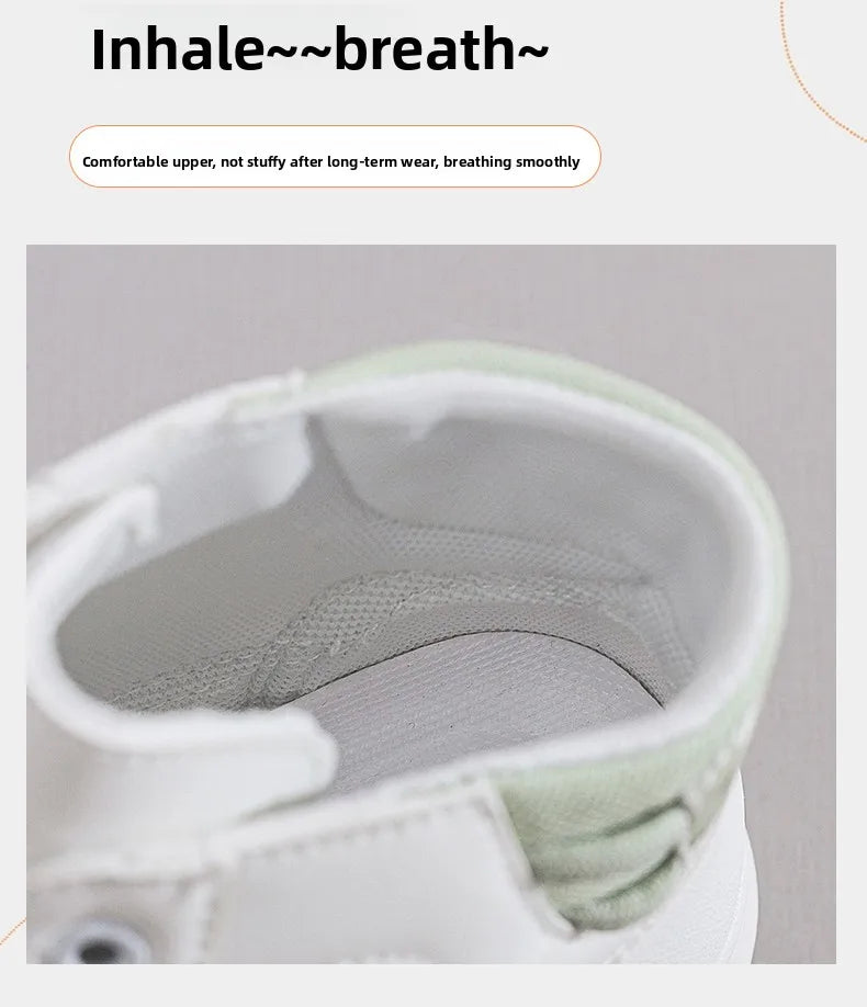 2025 Japanese-style White Sneakers for Ladies, High-top, Rugged and Durable, Thick Sole, Height-increasing, Casual Shoes