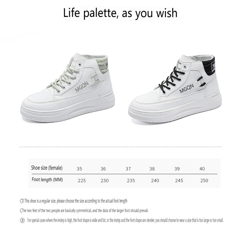 2025 Japanese-style White Sneakers for Ladies, High-top, Rugged and Durable, Thick Sole, Height-increasing, Casual Shoes