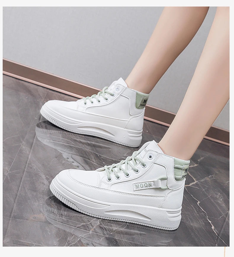 2025 Japanese-style White Sneakers for Ladies, High-top, Rugged and Durable, Thick Sole, Height-increasing, Casual Shoes