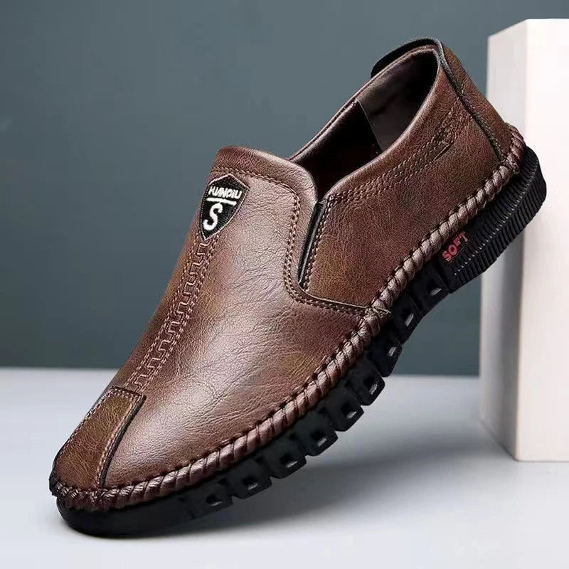 Men Leather Shoes Soft Sole Casual Shoes Autumn Comfortable Business Flats Man Lightweight Work Shoes Slip-on Driving Shoe Tenis