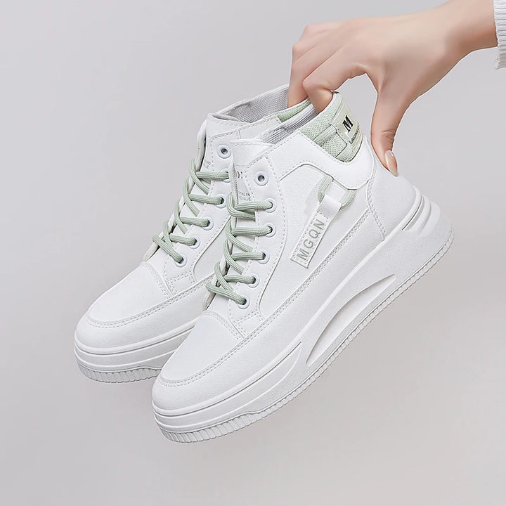 2025 Japanese-style White Sneakers for Ladies, High-top, Rugged and Durable, Thick Sole, Height-increasing, Casual Shoes