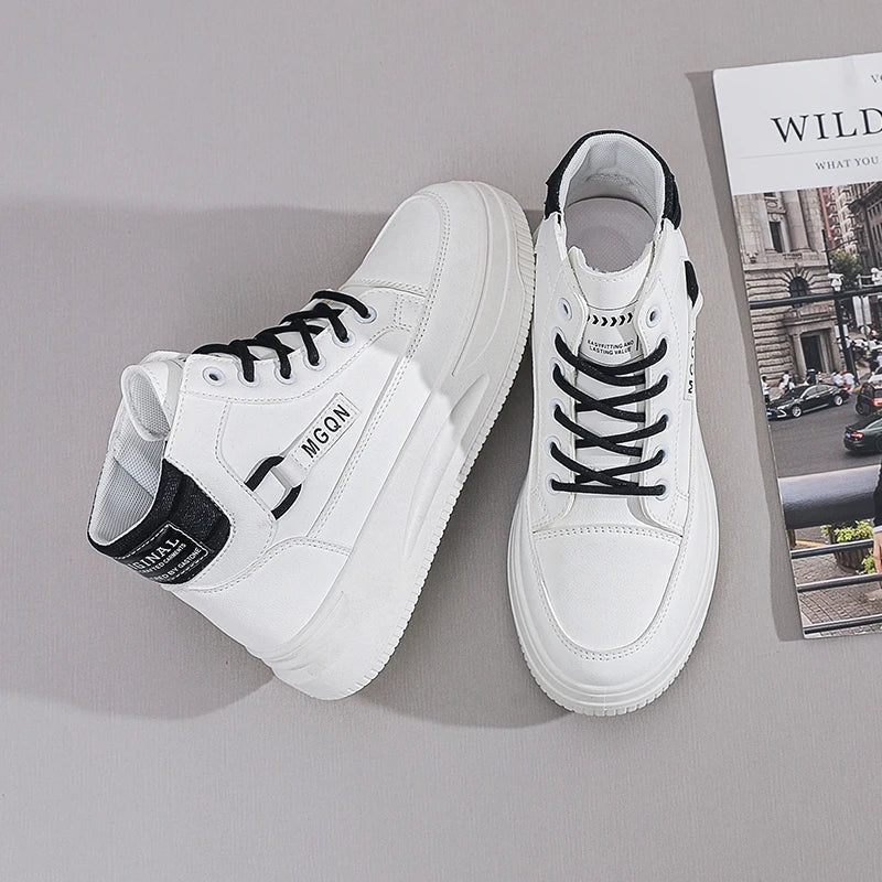 2025 Japanese-style White Sneakers for Ladies, High-top, Rugged and Durable, Thick Sole, Height-increasing, Casual Shoes