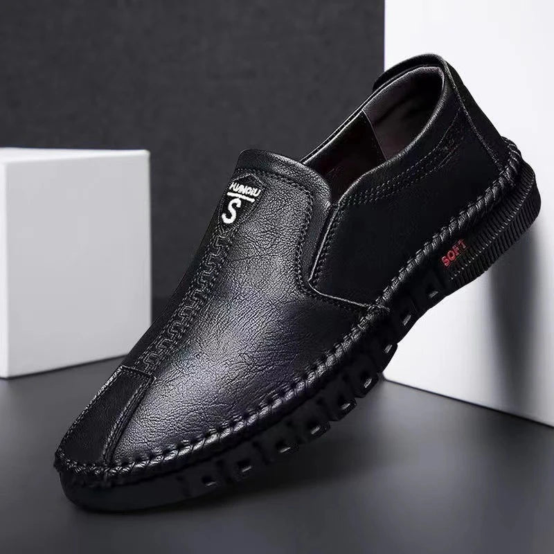 Men Leather Shoes Soft Sole Casual Shoes Autumn Comfortable Business Flats Man Lightweight Work Shoes Slip-on Driving Shoe Tenis