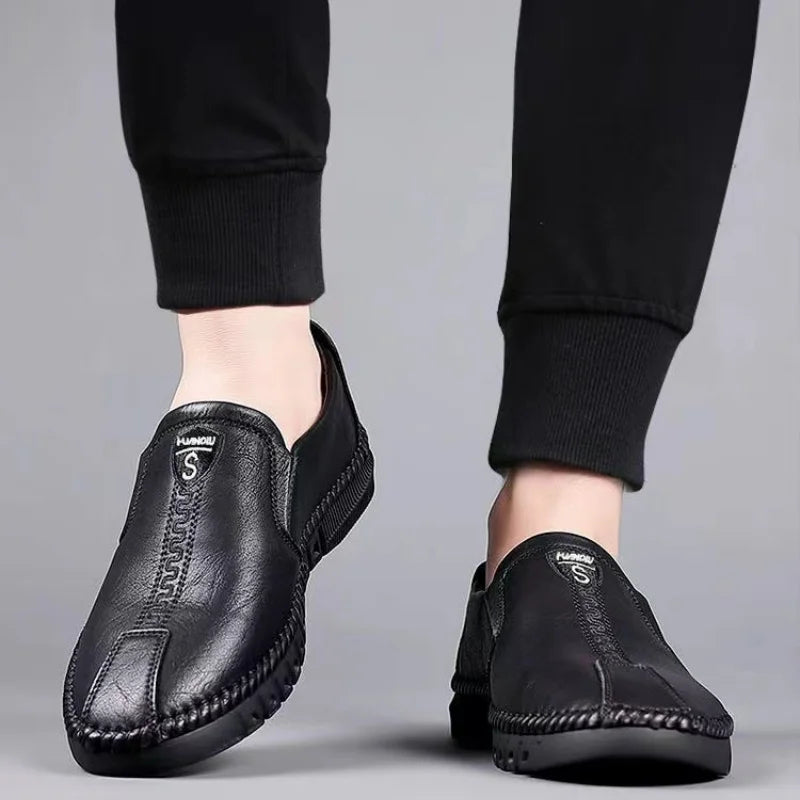 Men Leather Shoes Soft Sole Casual Shoes Autumn Comfortable Business Flats Man Lightweight Work Shoes Slip-on Driving Shoe Tenis
